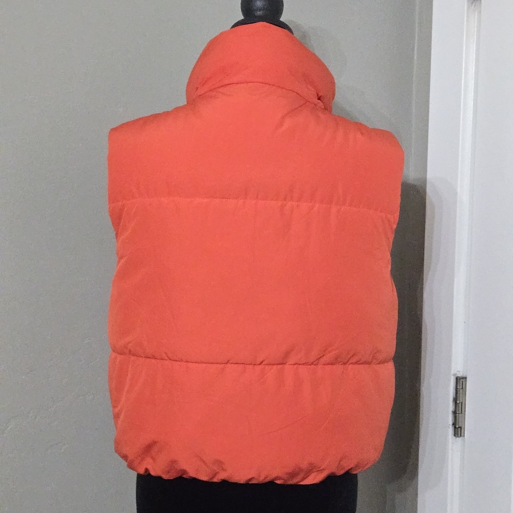 Love Tree Cropped Reversible Puffer Vest Sz L Beige Orange Full Zip Pockets‎ - Picture 7 of 12